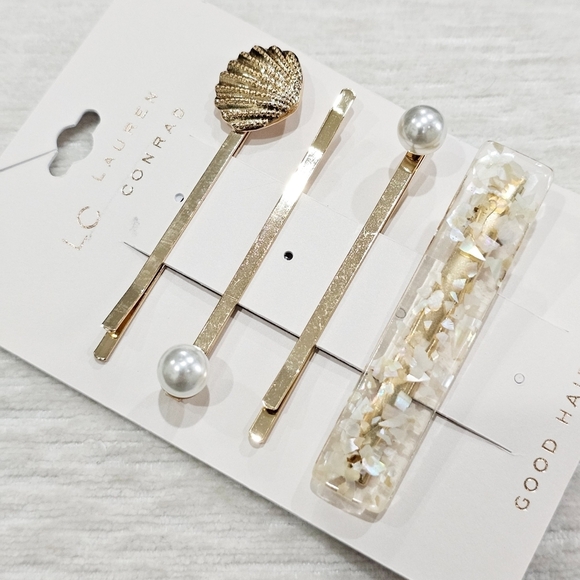 Lauren Conrad Hair Accessories ✦ Seashell & Pearl Set ✦ Marbled Acrylic NWT - Picture 5 of 8